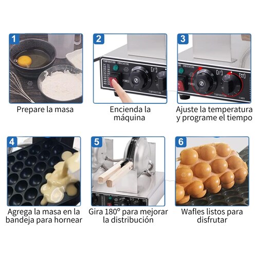 Waflera Industrial Eléctrica Antiadherente 180 Grados Egg Waffle