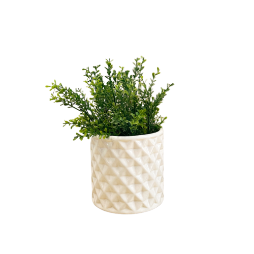 Maceta geométrica: estilo minimalista en color blanco cerámica brillante