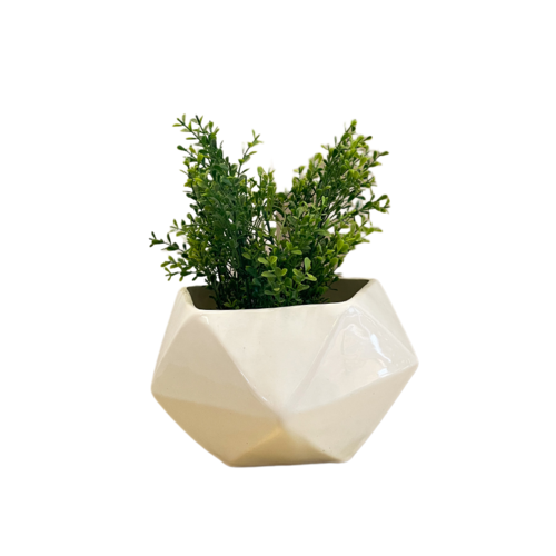 Maceta geométrica: estilo minimalista en color blanco cerámica brillante