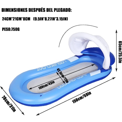 Flotador tumbona con toldo para piscina 