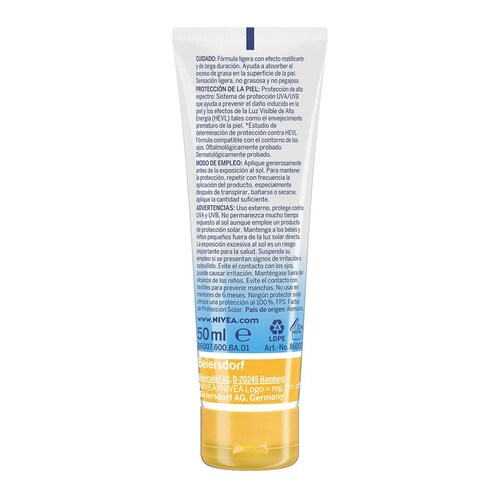 NIVEA Protector Solar Facial Control De Brillo (50 ml), con Efecto Matificante de Larga Duración