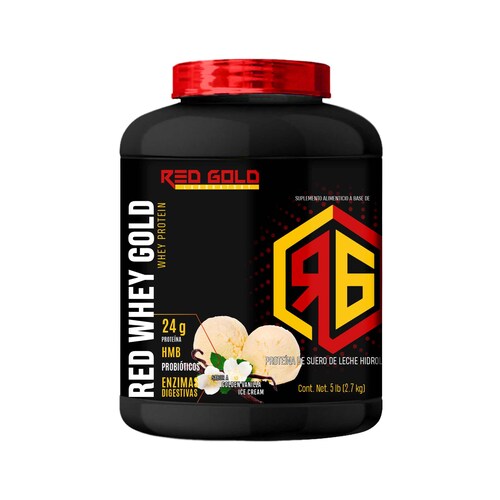 Red Gold | Red Whey | Proteína de Suero de Leche Hidrolizada | Sabor Vainilla Ice Cream | 65 Porciones | 2.7 kg 