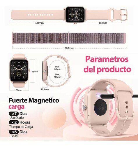 Reloj Inteligente Bluetooth De Mujer Para iPhone Android [Rosa] Pantalla  Táctil
