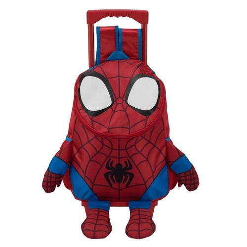 Mochila de niño con rueditas, con la figura de Spider-Man, color rojo con azul, mod. 1053213