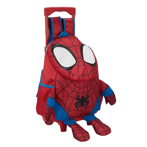 Mochila de niño con rueditas, con la figura de Spider-Man, color rojo con azul, mod. 1053213
