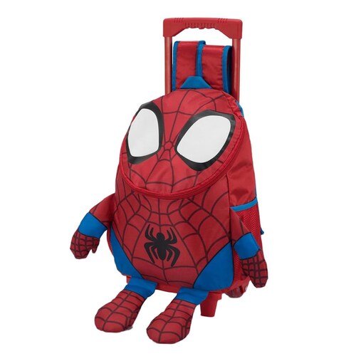 Mochila de niño con rueditas, con la figura de Spider-Man, color rojo con azul, mod. 1053213