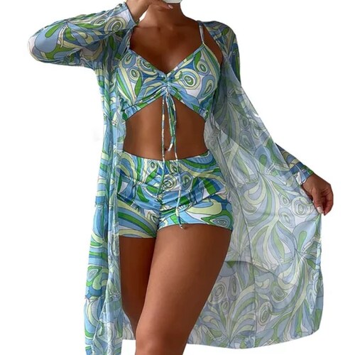 Juego De Traje De Baño Bikini Para Mujer Con Abrigo 3 Piezas Talla XL 