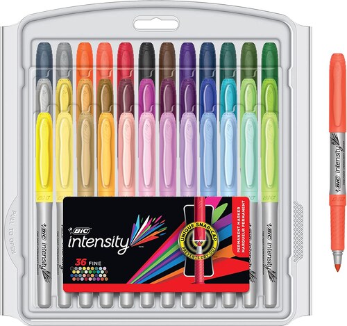 BIC Marcador Permanente Punto Fino, Marking Intensity, Surtido de Colores, 36 Piezas