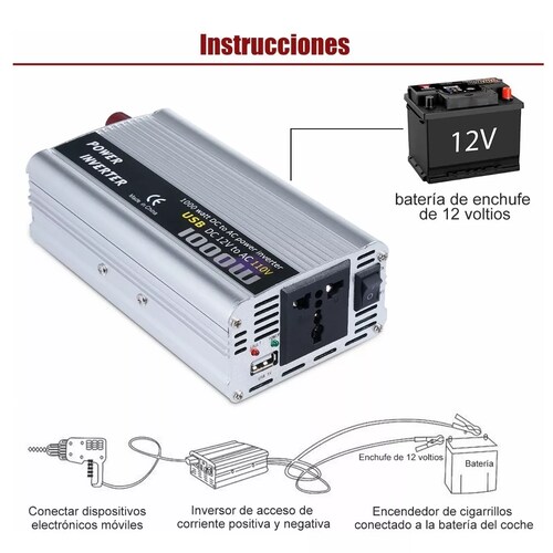 Convertidor De Corriente Auto Para Auto 1000w 12 A 110v