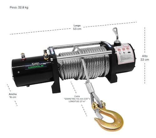 Winch Electrico Jeep 12000 Lb Cable Acero 27m 12v 5443 Kg