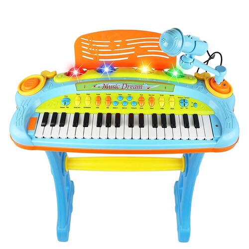 Piano Musical para niños con microfono y banco Azul Verde 6617
