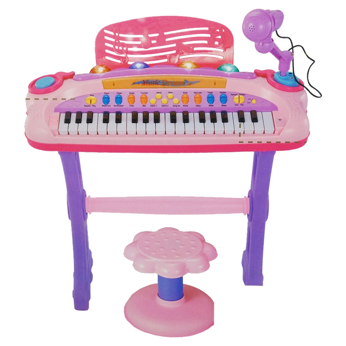 Piano Musical para ninos con microfono y banco Rosa 6617