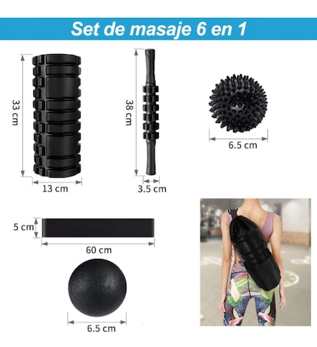 Rodillos de masaje 6 accesorios hule espuma 