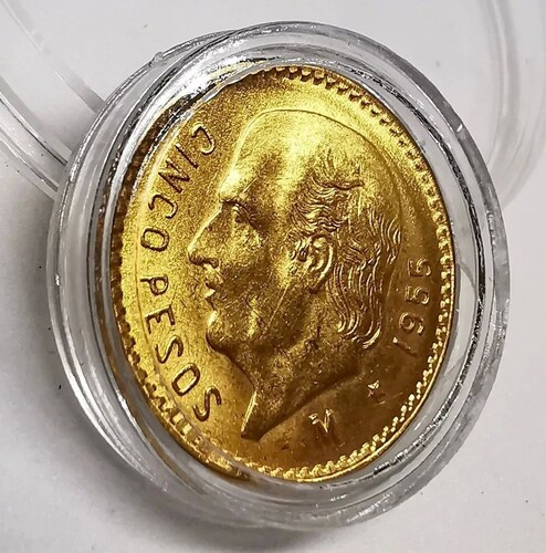 Moneda Original 5 Pesos Hidalgo Oro 1955 Sin Circular Nueva familia centenario.