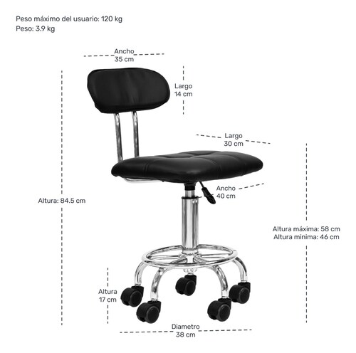 Set 2 Bancos Tabuerete Ajustable Neumatico Oficina