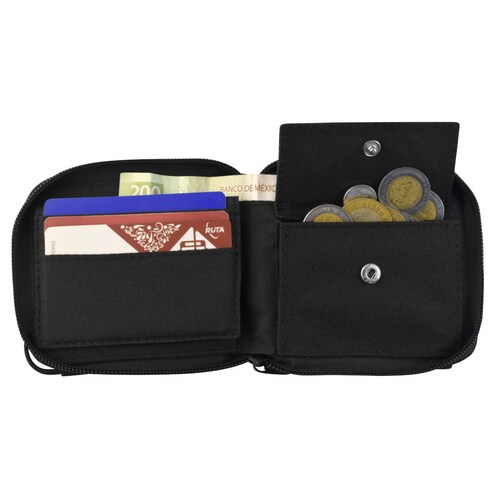 Billetera Wallis W030362 con cierre, color negro.