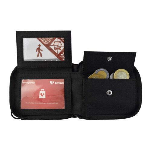 Billetera Wallis W030362 con cierre, color negro.