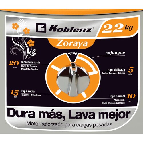 Lavadora Koblenz Zoraya LR-2213P 22Kg Redonda de Transmisión Gris 