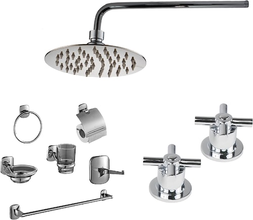 CNX Kit de Regadera con Cuello y Accesorios para Baño de Acero Inoxidable y Zinc.