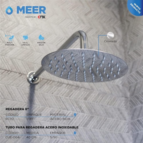 CNX Kit de Regadera con Cuello y Accesorios para Baño de Acero Inoxidable y Zinc.