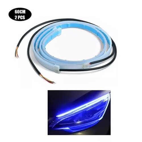 Par Tira Led Drl Flexible Direccional Secuencial Auto 60cm Azul
