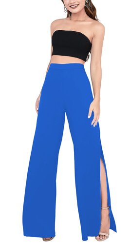 Pantalón ancho casual elegante de moda mujer dama xally 130 tiro alto aberturas