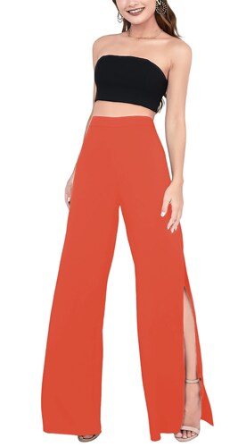 Pantalón ancho casual elegante de moda mujer dama xally 130 tiro alto aberturas