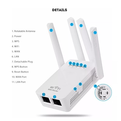 Amplificador Wifi Extensor Rango Repetidor Señal De 4 Antena