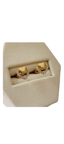 Broquel Corazon C/zirconia Y Centro Oro 14k + Obsequio