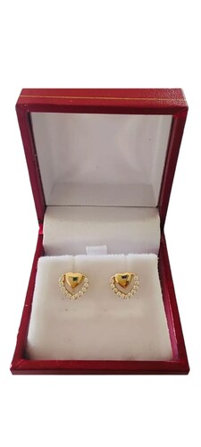 Broquel Corazon C/zirconia Y Centro Oro 14k + Obsequio