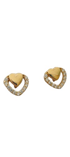 Broquel Corazon C/zirconia Y Centro Oro 14k + Obsequio