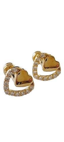 Broquel Corazon C/zirconia Y Centro Oro 14k + Obsequio