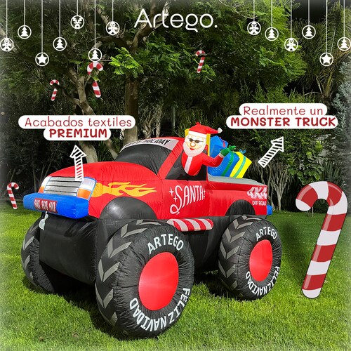 Inflable de Navidad Monster Truck Camioneta pick up de Santa con regalos - 2.2m