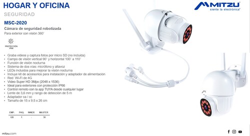 Cámara Seguridad WiFi Exterior Robotizada con memoria 64GB