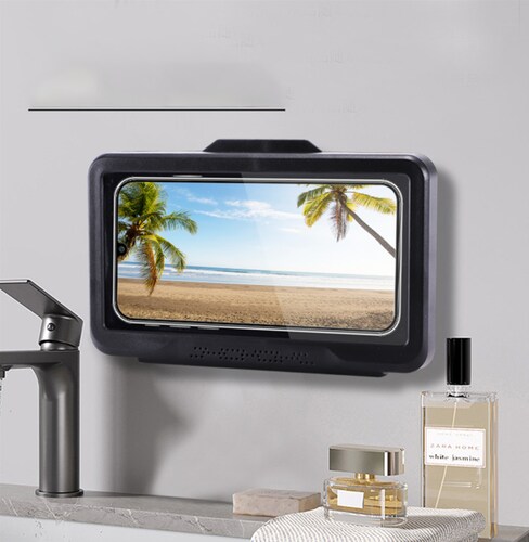 Soporte caja teléfono móvil impermeable baño estante TV piscina regadera cocina bañera caja blanco