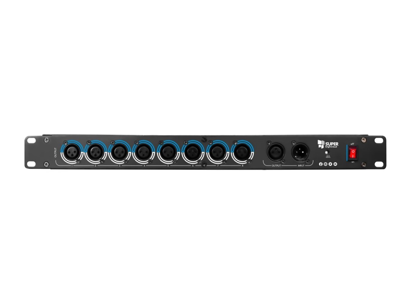 Splitter SUPER BRIGHT DMX Universe 8 para rack 1 entrada 8 salidas