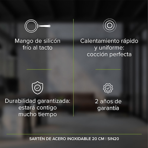  Sartén De Inducción 20 CM Libre PFOA Acero Inoxidable Terminado Espejo Avera SIN20