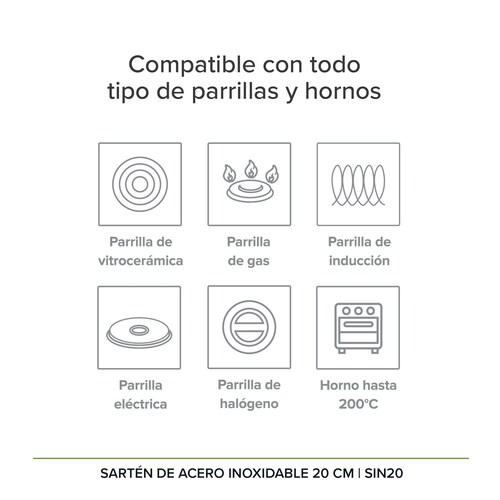  Sartén De Inducción 20 CM Libre PFOA Acero Inoxidable Terminado Espejo Avera SIN20