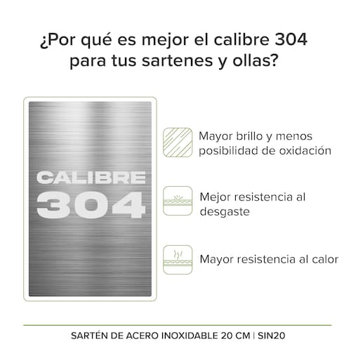  Sartén De Inducción 20 CM Libre PFOA Acero Inoxidable Terminado Espejo Avera SIN20