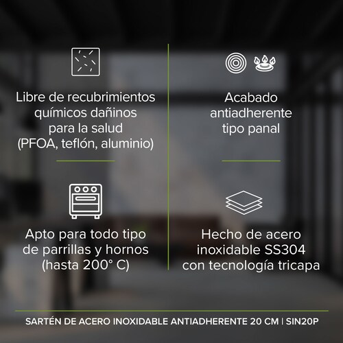  Sartén De Inducción Antiadherente De 20 CM Libre PFOA Acero Inoxidable Avera SIN20P