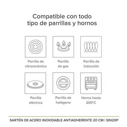  Sartén De Inducción Antiadherente De 20 CM Libre PFOA Acero Inoxidable Avera SIN20P