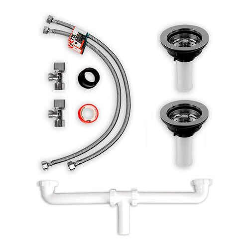 CNX Fregadero de Cocina Tarja de Doble Tina en Acero Inox Calibre 18 (Tarja de Submontar) y Kit de Instalación (82 cm x 47 cm).