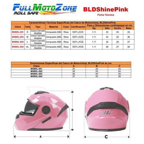 Yelmo Moto Ciudad MXBDL-003-5 1Pza Rosa DOT Talla L Abatible Casco Motociclista BLDShinePink