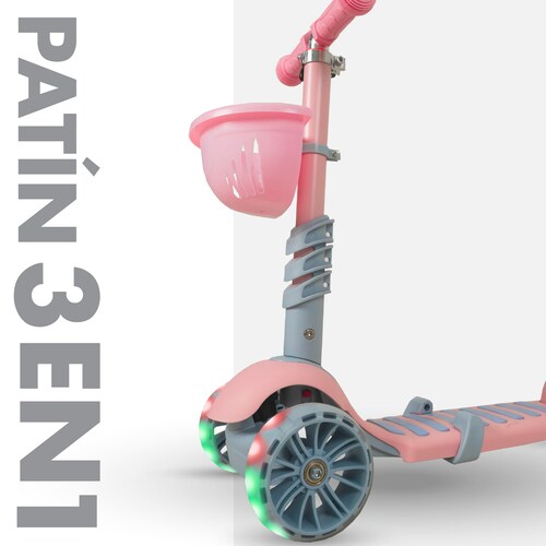 Scooter Patín Del Diablo 3 En 1 Para Niños Luces LED Color Rosa