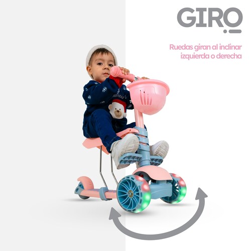 Scooter Patín Del Diablo 3 En 1 Para Niños Luces LED Color Rosa