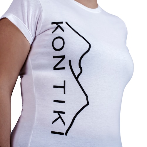 Playera Blanca KON TIKI para Mujer, Aventura y Ciudad Manga Corta Lateral-WH