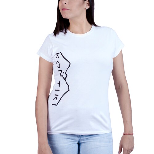 Playera Blanca KON TIKI para Mujer, Aventura y Ciudad Manga Corta Lateral-WH