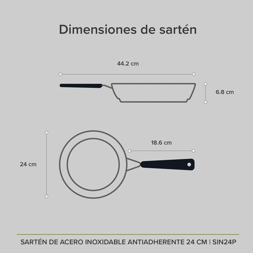 AVERA Sartén Antiadherente 24 CM Libre PFOA Acero Inoxidable SIN24P