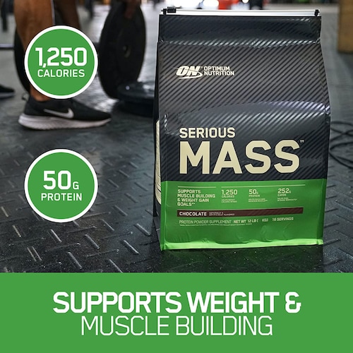 Ganador Optimum Nutrition ON Serious Mass 12 Lbs 16 Serv. - Vainilla