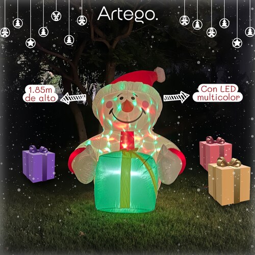 Inflable de Navidad Navideño Mono de nieve con regalo verde multiled 1.85m